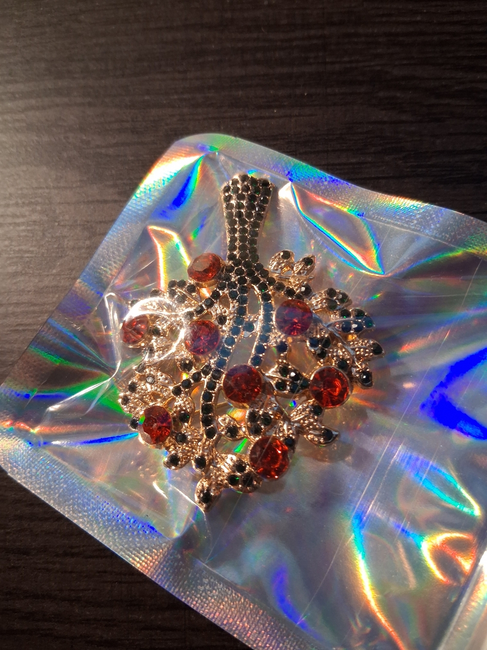 Source Unknown Gold-Tone Brooch with Red and Black Accents - Women Jewelry